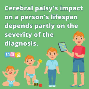 Illustration of baby growing into a toddler and then a child. "Cerebral palsy's impact on a person's lifespan depends partly on the severity of the diagnosis."